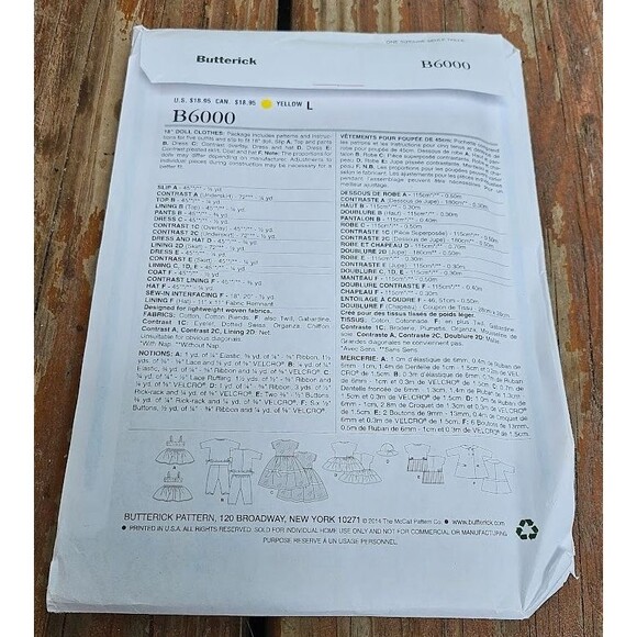 UNCUT RETRO '56 BUTTERICK B6000-18" GIRL DOLL CLOTHES SEWING PATTERN-6 OUTFITS - Picture 2 of 3